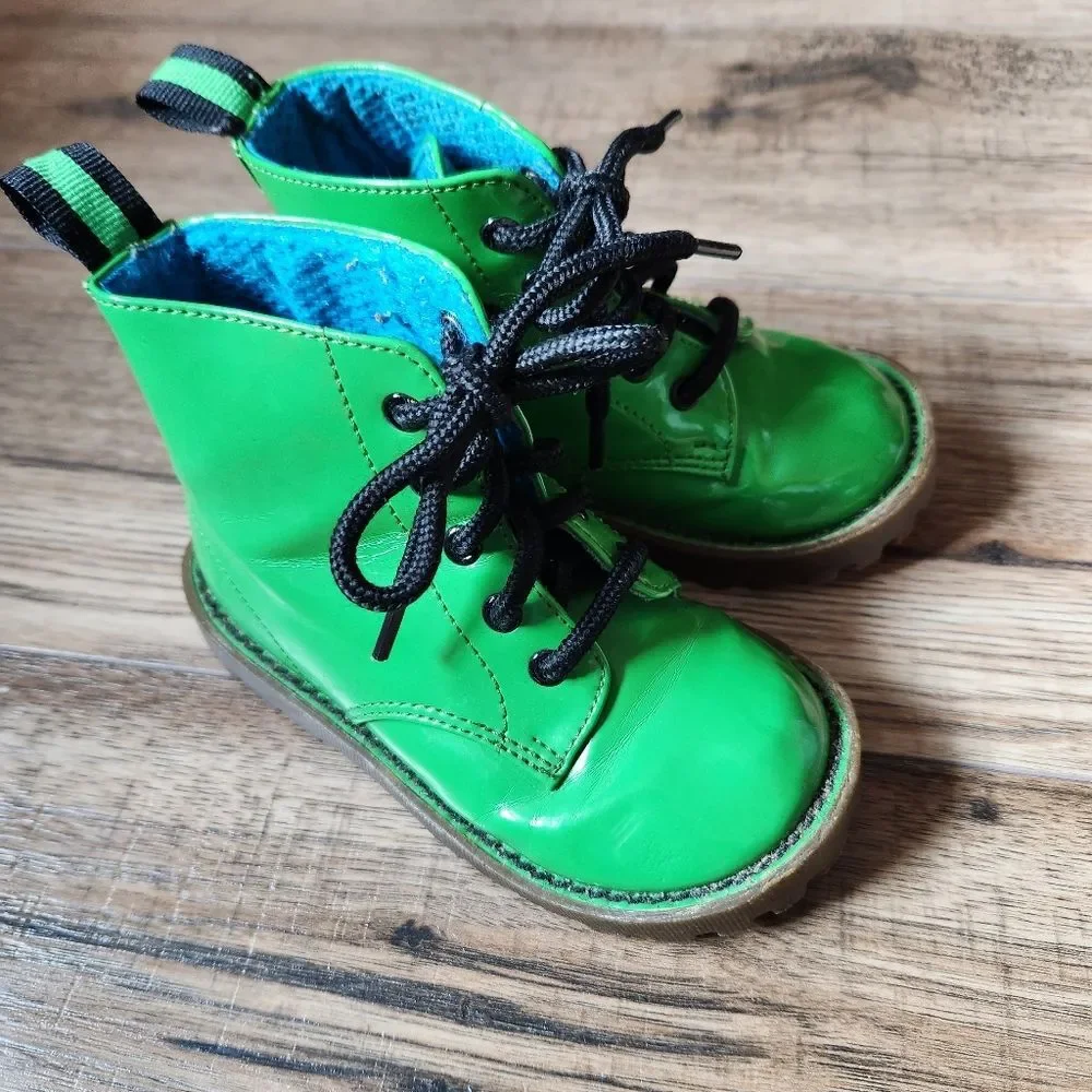 Faded Glory Patent Leather Alex Lace-up Boots Size 7 Green